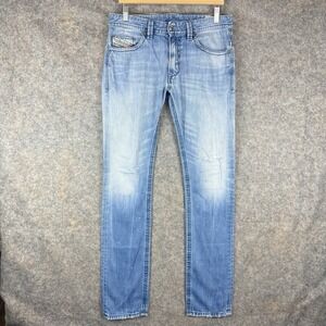 Diesel Jeans Mens 33x33 Blue THAVAR 0823S Slim Skinny Distressed Whiskered